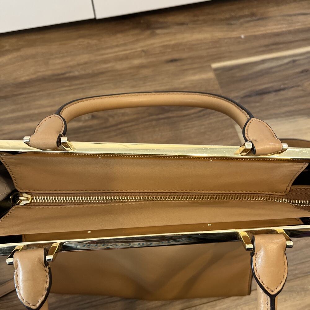 MICHAEL Michael Kors Lana Medium Bicolor leather Tote Handbag Suntan/Black - Picture 11 of 12